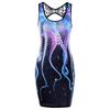 Women Summer Delicate Sleeveless Cut Out Octopus Print Mini Dress With Lace Stitching