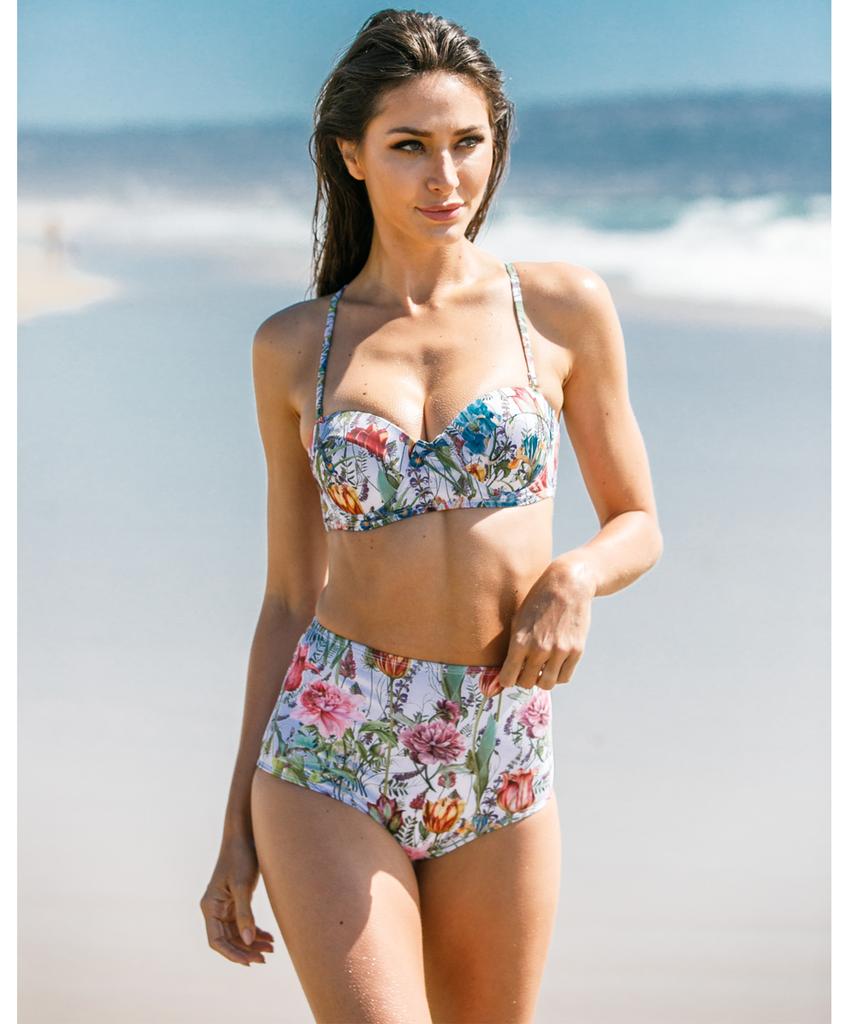 CHAE LOOK Botanical Art White Bikini Bottoms