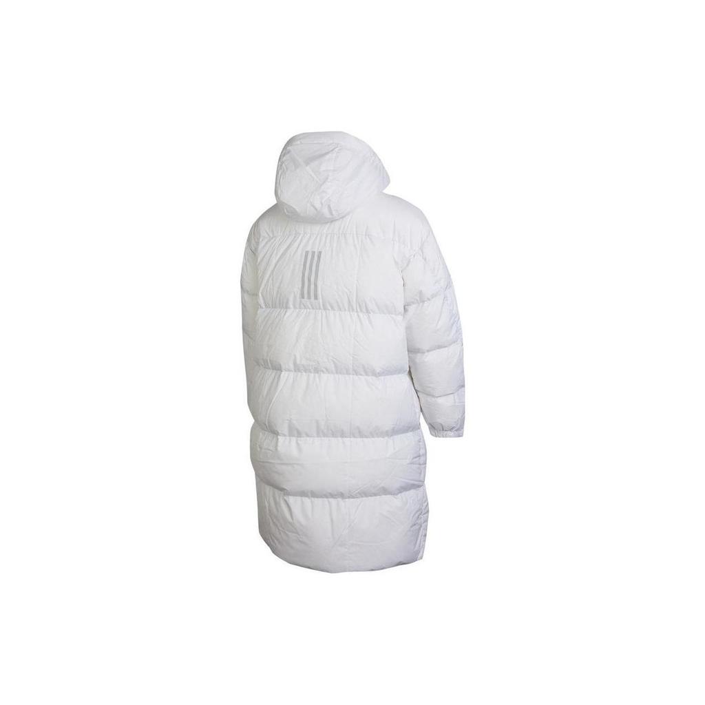 adidas Solid Color Logo Print Pattern Concealed Zipper Hooded Mid-Length Down Jacket Unisex Jacket White HN2128