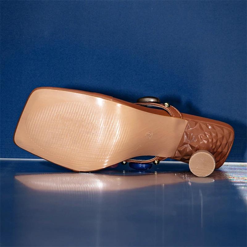 Fashion Eilyken Summer Square Clip Toe Women Slippers Fashion Thin High Heels Shoes Elegant Flip Flops Slide Zapatos Mujer