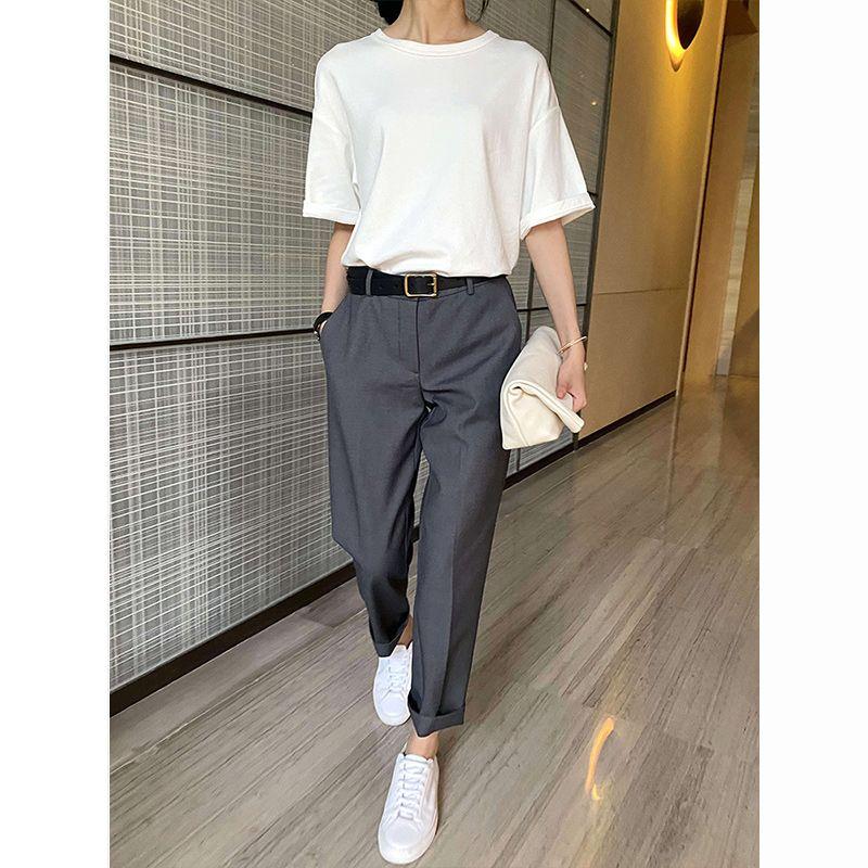 

Smoke Pipe Spring and Autumn Straight High Waist Professional Casual Suit Pants Smoke Gray M(Suitable for 48.00 kg-52.50 kg)