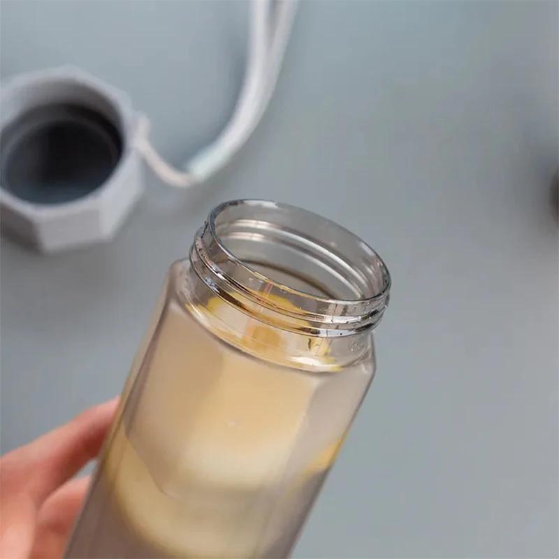 Portable Plastic Water Bottle Creative Matte Water Cup Outdoor Juice Leak-Proof Sports Bottle with Rope Travel Camping Bottles