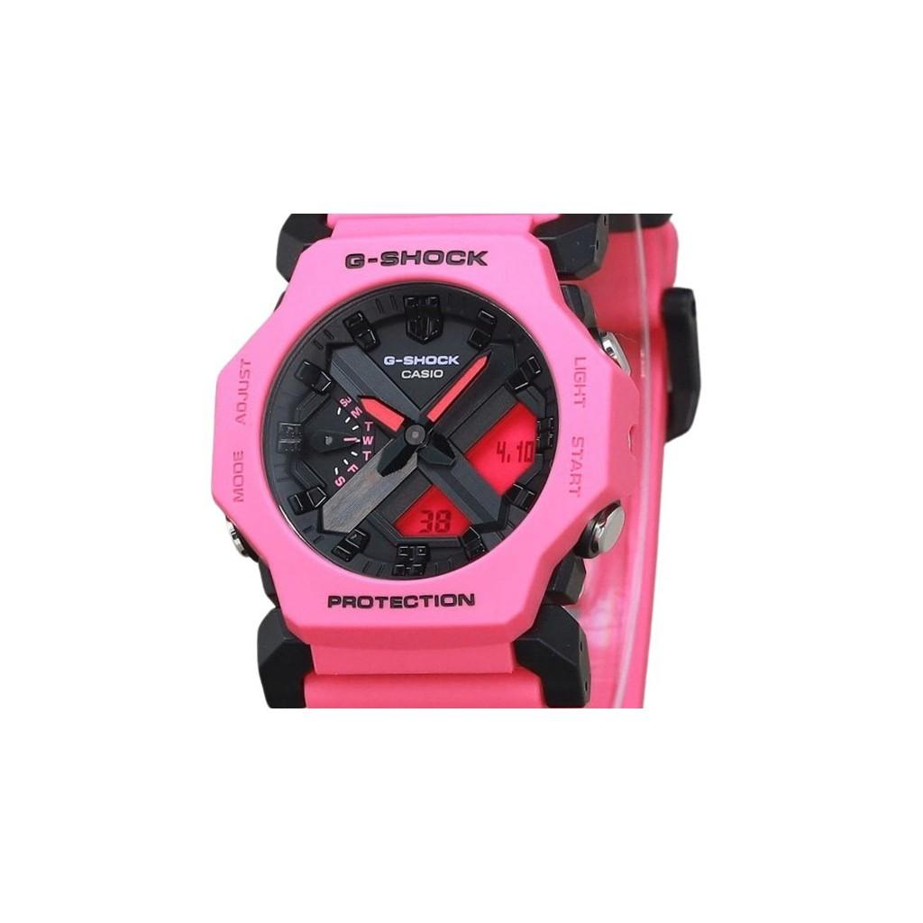 Casio G-Shock Analogowy Cyfrowy Fioletowy Pasek Żywiczny Czarna Tarcza Kwarcowy Zegarek Męski GA-2300-4A 200M