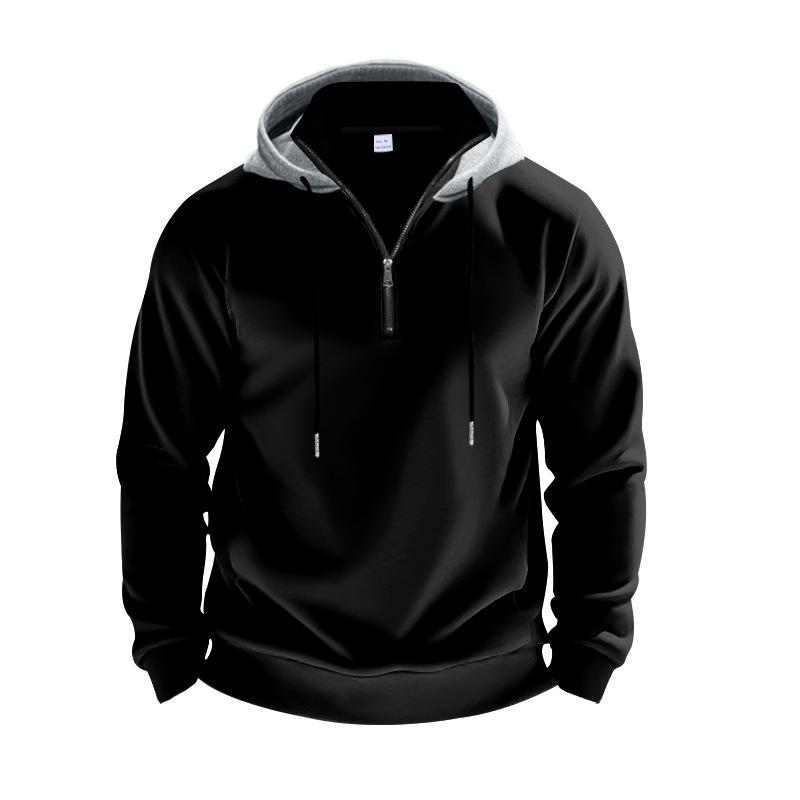Cross-border Autumn and Winter New Men's Clothing Fleece Hooded Sweater Stand-up Collar Half Zipper L European Size Cross-border Sports Men's Sweater