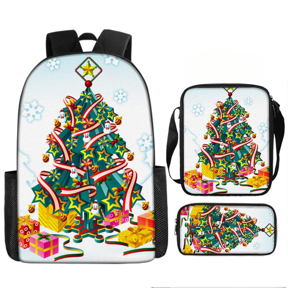 Christmas Backpack, 3D Digital Printed Backpack, Shoulder Bag, Pencil Case, Three-Piece Set