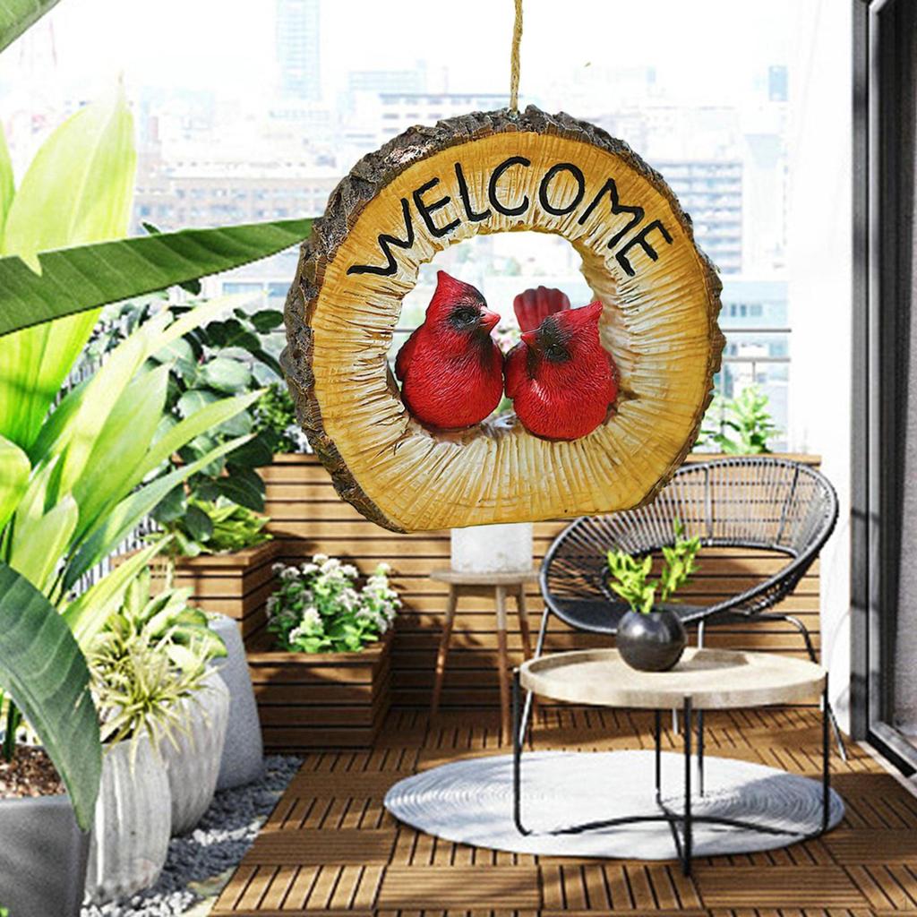 Welcome Garden Statues, Hanging Sign Party Offices Bird Figurine Wall Sculpture for Lawn
