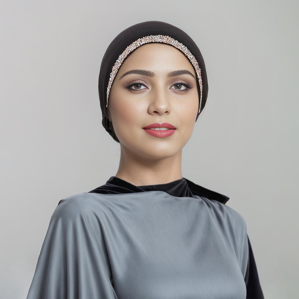 Shiny Rhinestone Hijab Muslim Inner Hijab Elastic Women Plain Solid Color Turban Undercaps Premium Soft Jersey Hijab Headband