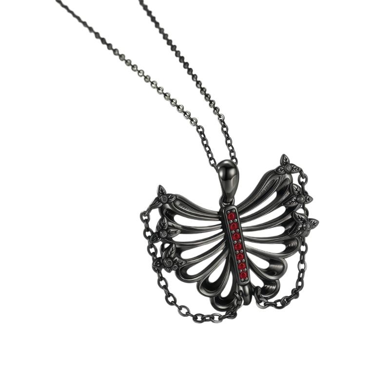 Elegant Black Rib Cage Necklace Featuring Crystals And Delicate Fringe Detail 1