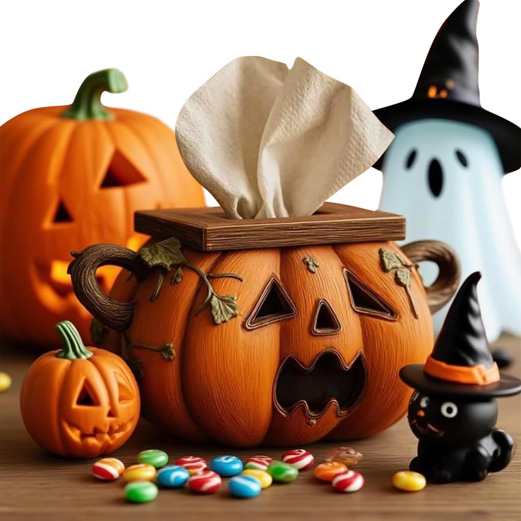 2025 Halloween Pumpkin Tissue Box Spooky Pumpkin Toilet Paper Holder with Eyes for Living Room Nightstand Halloween Desk Kitchen