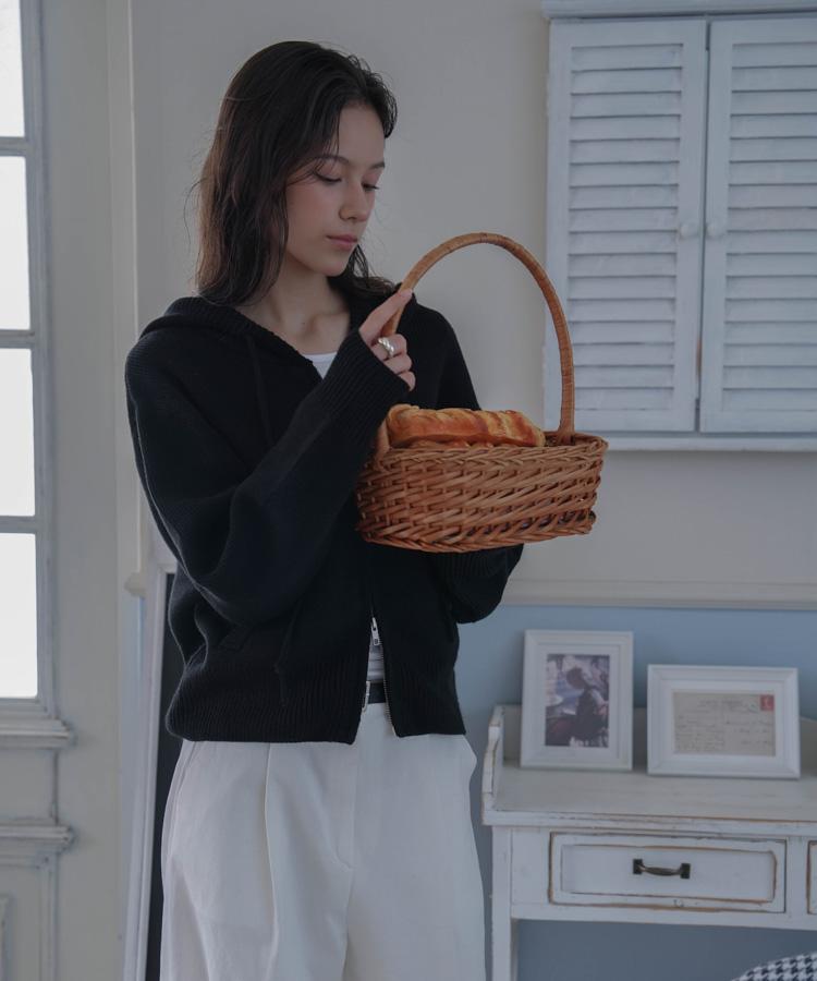 DEHEVE Two-Way Hood Zip-Up Knit [Black]