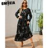 GMXIA Spring Summer Bohemian Women Maxi Dress Casual Long Sleeve High Waist Beach Dress Women Floral Chiffon Dresses Vestidoes Mujer New