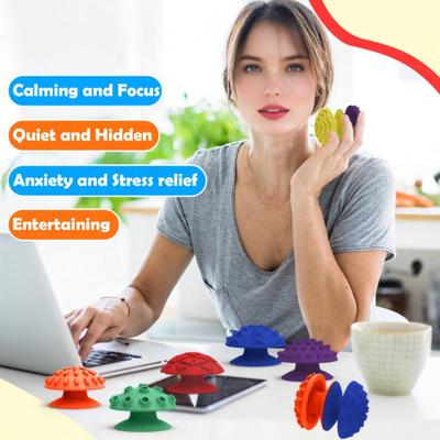 6Pcs/Set Silicone Textured Mushroom Sensory Toy with Suction Cup Anxiety Stress Relief Sensory Stone Mini Textured Worry Stone Fidget Toy