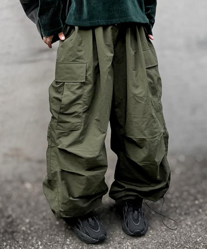 Deomail Ml Nylon Wide Balloon String Pants [Khaki]