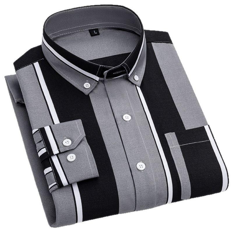 Men's Long-sleeved Shirt New Vertical Stripes Fashionable Multi-color Business Casual Comfortable No-iron Shirt