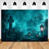 Halloween Full Moon Suburbs Cemetery Backdrop Scary Skull Castle Pumpkin Lantern Family Festival Party Decor Photo Background