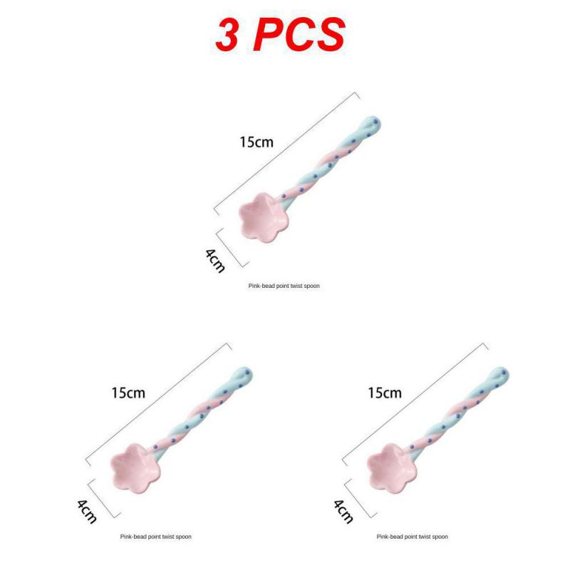 1~10PCS Ceramic Long Handle Spoon Kawaii Korean Ice Cream Hand Painted Dessert Spoon with Long Handle Kitchen Tableware