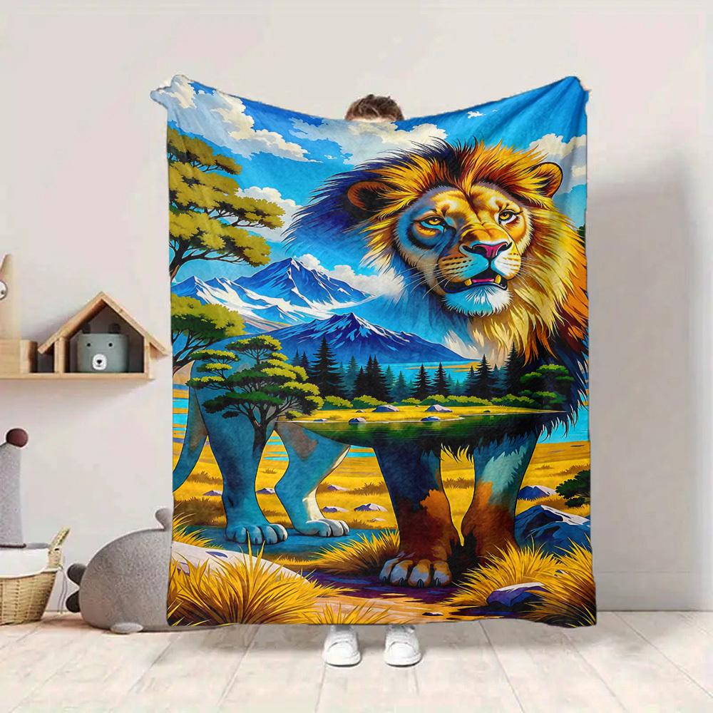 1pc Lion Safari Landscape Blanket Lightweight Blanket Throw Blanket For Sofa, Bed, Travel, Camping, Livingroom, Office, Couch, Chair yy251010016