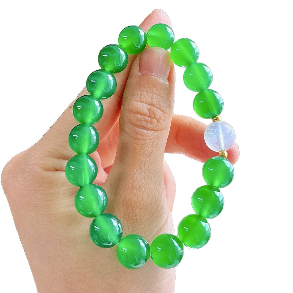 10Mm Ice Clear Emperor Green Natural Green Chalcedony White Moonlight Design Bracelet