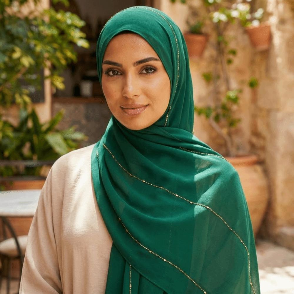 Solid Color Jersey Hijab Soft Stretch Shawl Fashion Rhinestone Hijab Scarf For Women