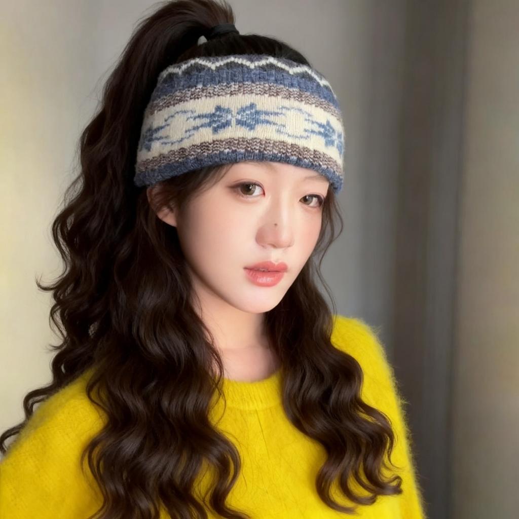 Maillard Knitted Headband Wide Edge Women's Autumn and Winter Warm Forehead Headdress Headband Headband Wool Headscarf