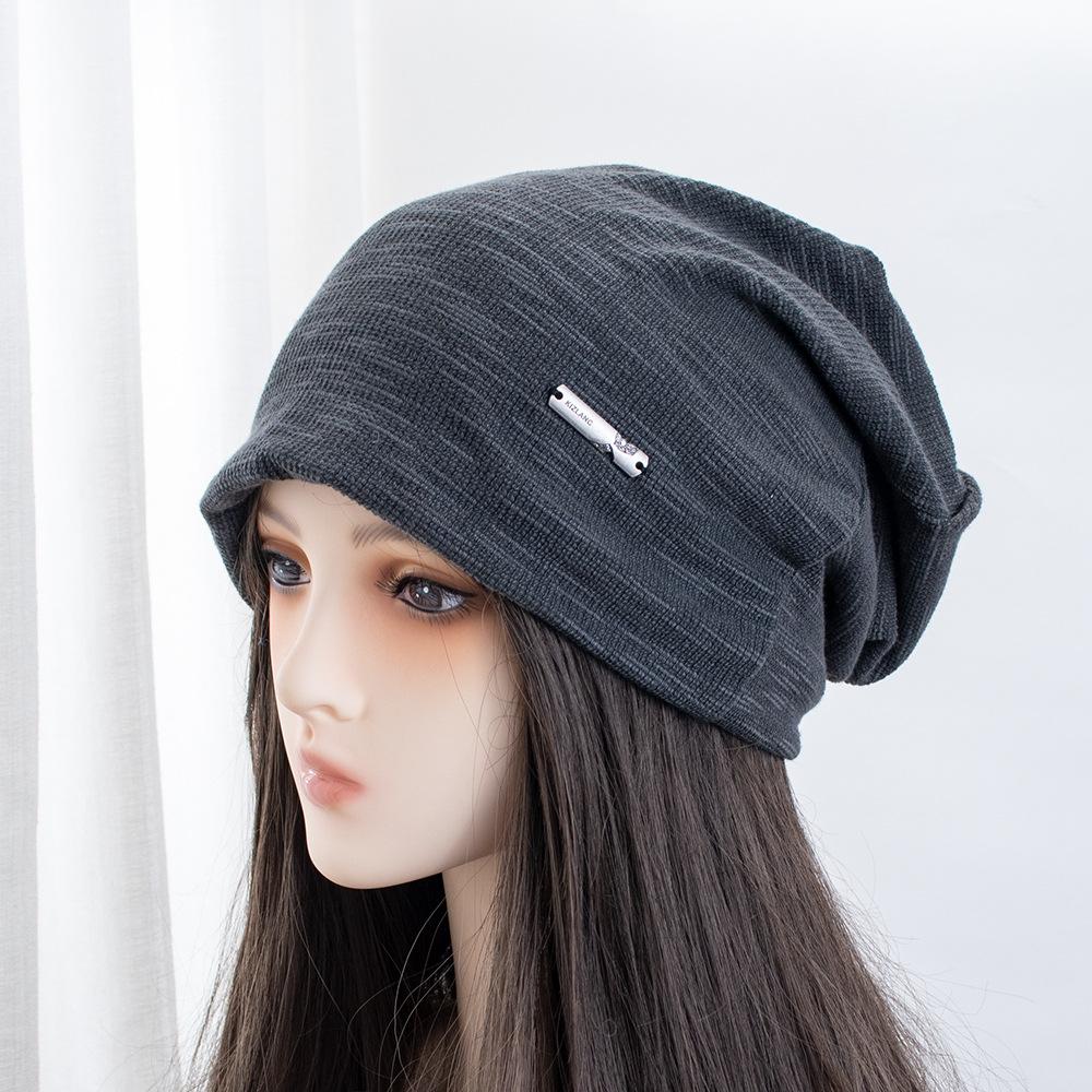 Retro solid color stacking hat autumn versatile face small cold hat women's loose lazy wind big head circumference bag head hat