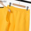 ZANZEA Ensemble deux pièces pour femmes, col rond, sans manches, poches à boutons, couleur unie, hauts et shorts amples, été