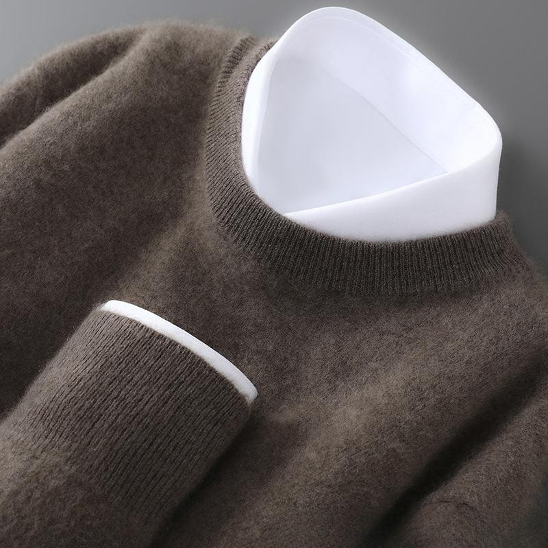 Men's 100% Pure Wool Round Neck Loose Pullover Sweater - Plus Size Cashmere Knit Base Layer for Autumn/Winter
