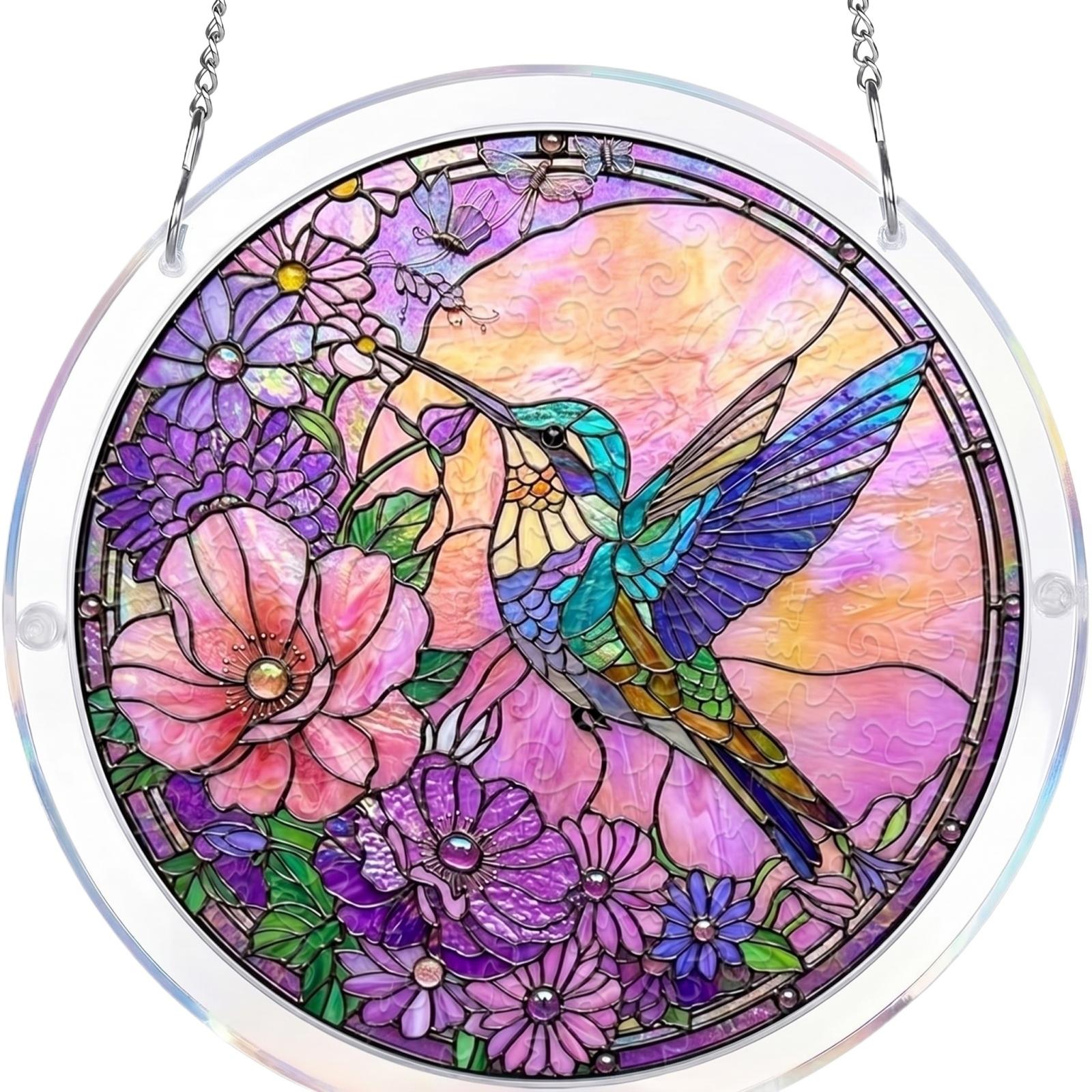 

Acrylic Jigsaw Puzzle Hanging Ornament Window Decoration Home Decor Round Shape Cat Pattern Suncatcher with Chain for Indoor Display One Size