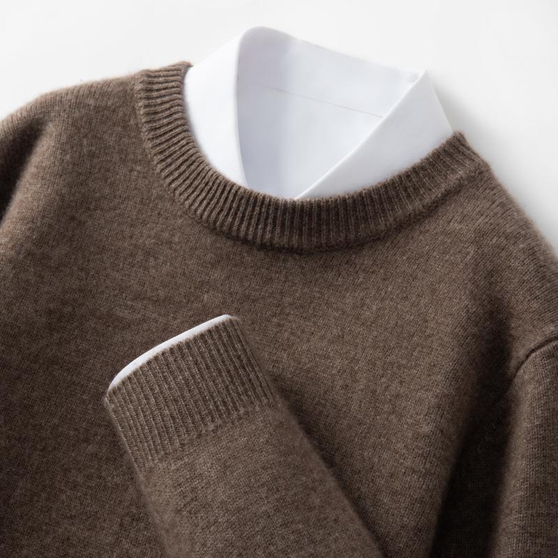 

Men s Premium Cashmere Round Neck Sweater - Soft, Warm, Solid Color Knit for Autumn/Winter L