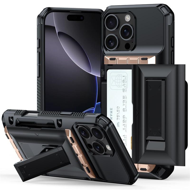 Applicable To Apple 16 Mobile Phone Case 13Pro Side Sliding Card Advanced Feel Iphone15 with Bracket Hard Case 4