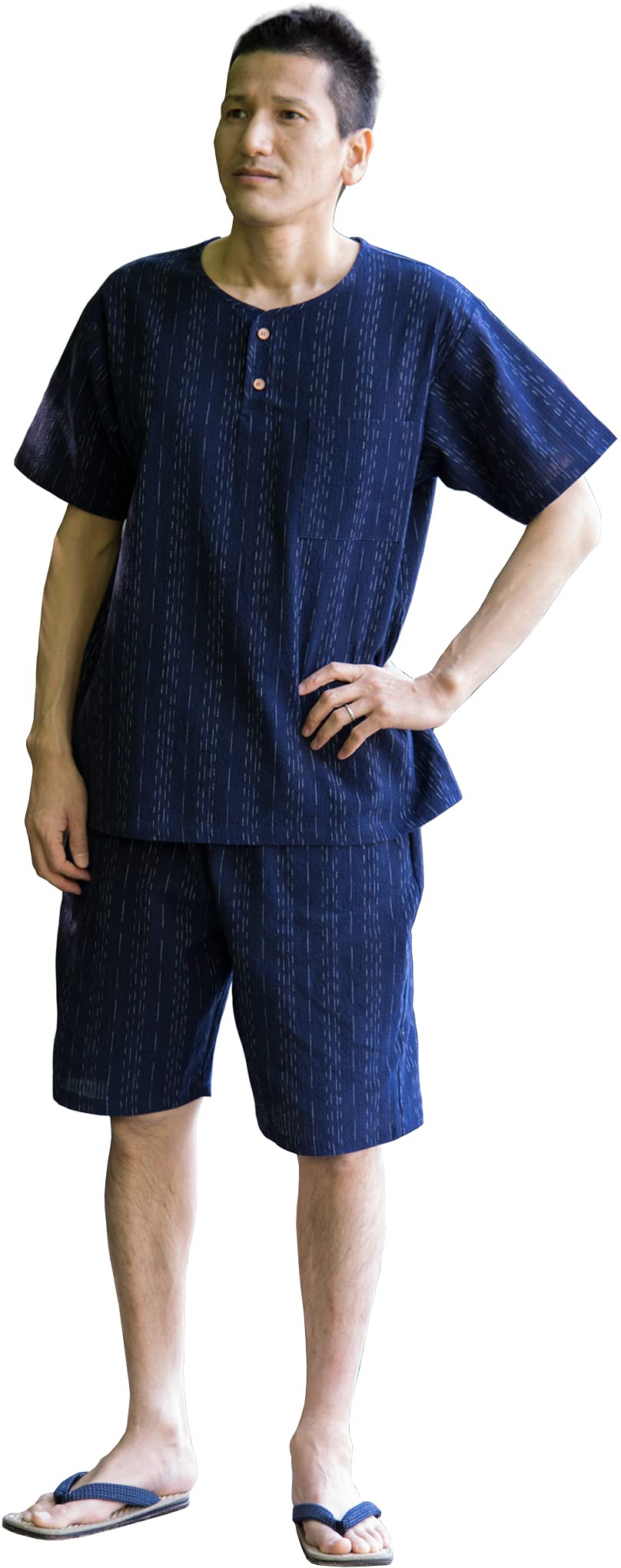 Ватаносато (Ватано Сато) Сделано в Японии Куруме Чидзими Тканый Домашний Костюм Джинбей/Самуэ (M, Синий, в стиле доски)