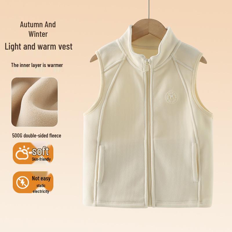 Children's Fleece Vest 2025: Boys' & Girls' Thickened Zipper Sleeveless Jacket for Autumn/Winter