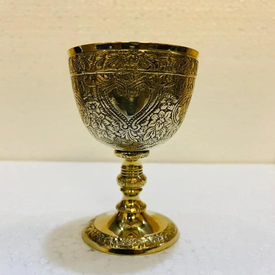 15.24 Cm Hand-Engraved Royal Brass Wine Goblet Polished Gold Cup Weddings, Housewarmings Birthdays, Anniversaries Gift