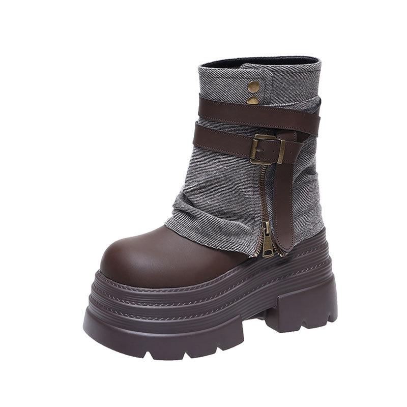 Spring and Autumn Thick-soled Muffin Short Boots Casual Shoes Small Heightening Trouser Boots Single Shoes Martin Boots Women