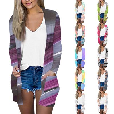 Women's Casual Fashion Texture Print Long Sleeve Mid-Length Cardigan Jacket