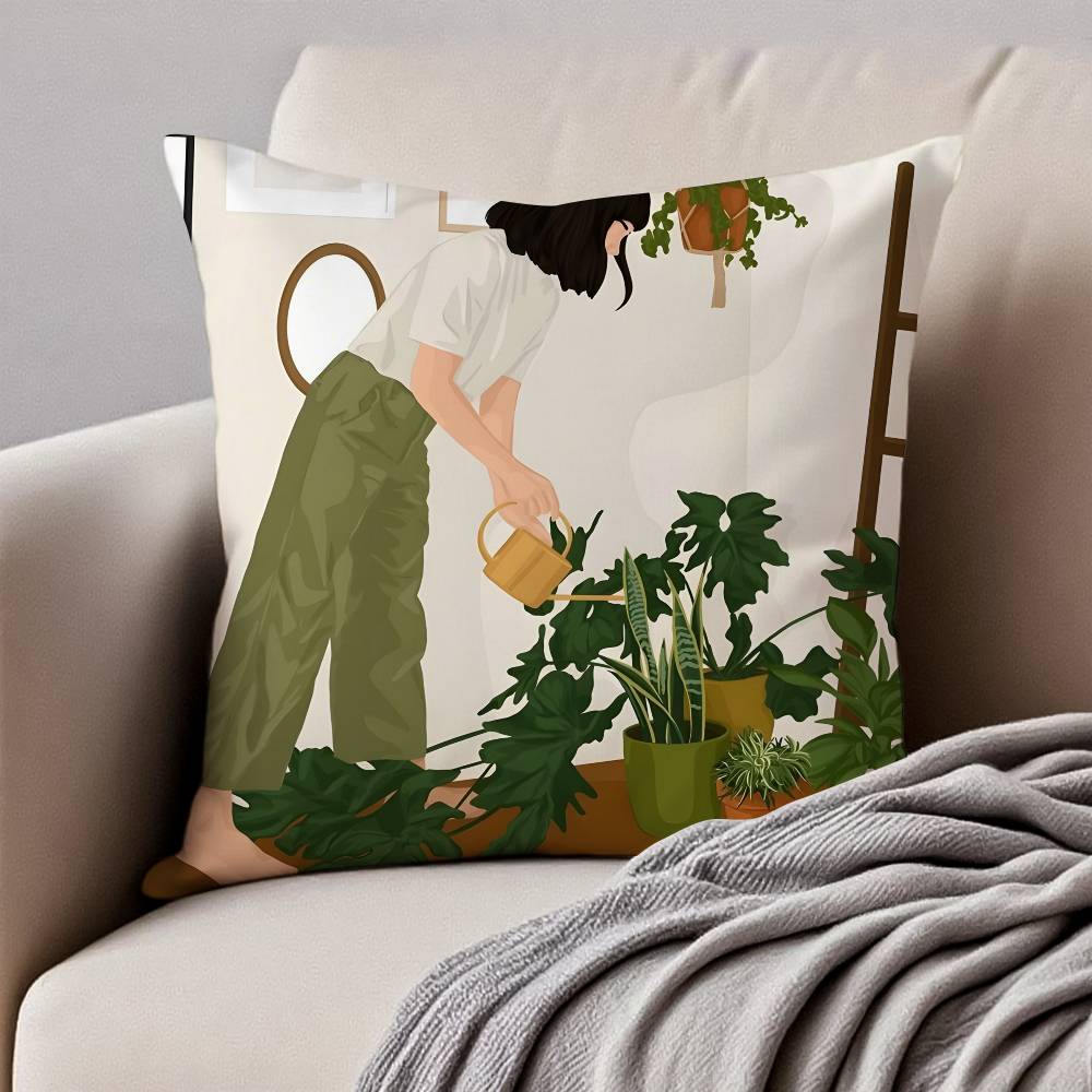 Blumen P-Pflanze G-Mädchen Kissenbezug Milbenschutz Kissenbezug Verdeckter Reißverschluss Seidiger Kurzplüsch Sofakissenbezug