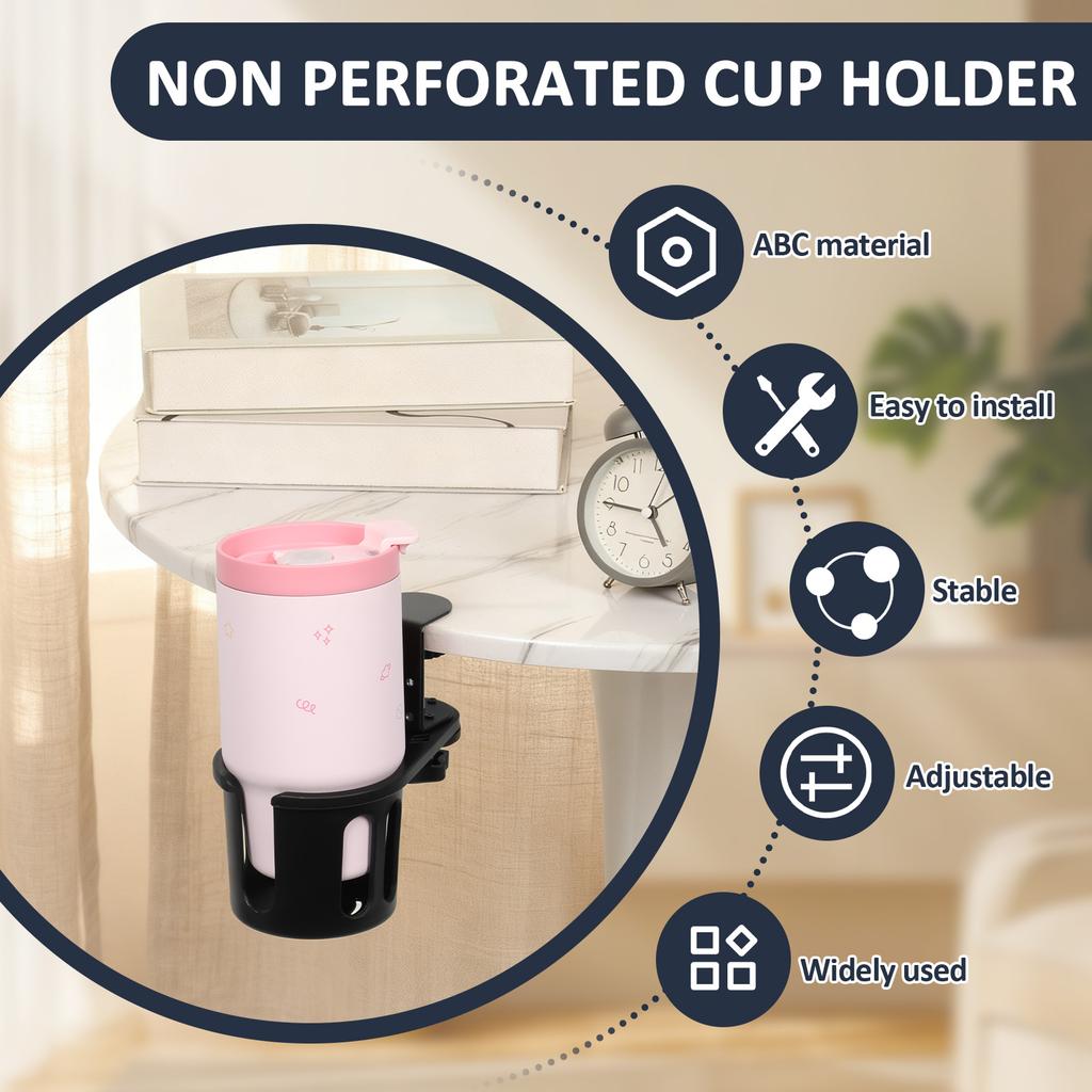 2Pcs Desk Cup Holder Clamp Adjustable 360 Degree Rotating Cup Holder Anti Spill Table Edge Clamp for Coffee Mugs Water Bottles