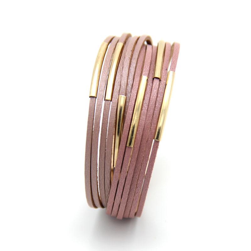Multilayer PU Leather Women's Bracelet  Magnet Buckle Color Jewelry Accessories