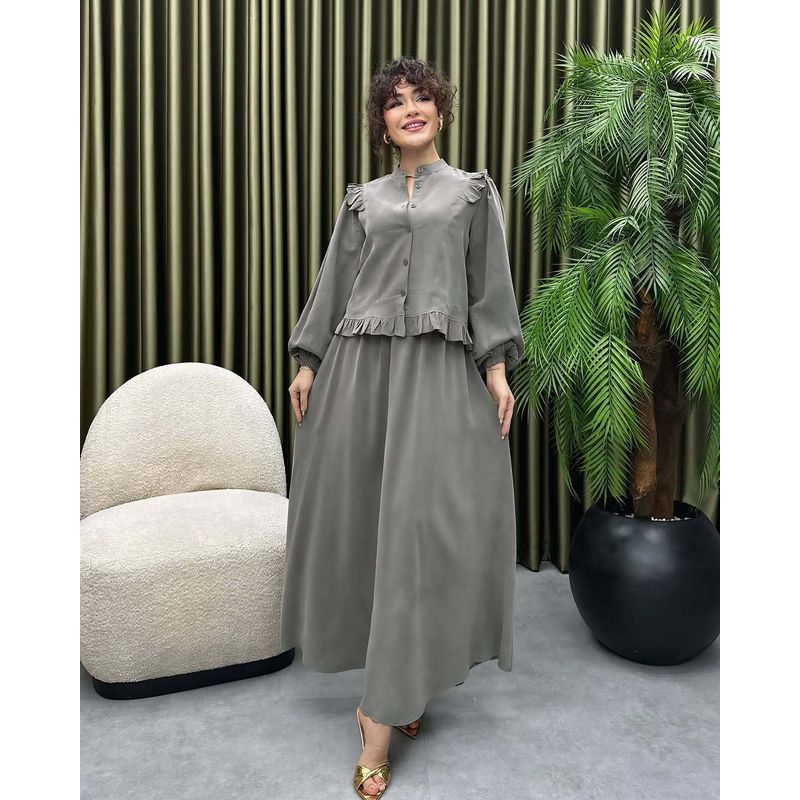 Western Style New Fashion Casual Stand Collar Long Sleeve Shirts Skirt Sets Shirt and Skirt Set