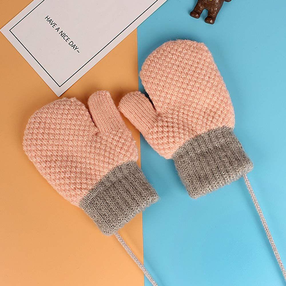 Winter Plush Hanging Neck Knitted Mittens Cute Thick Warm Kids Gloves