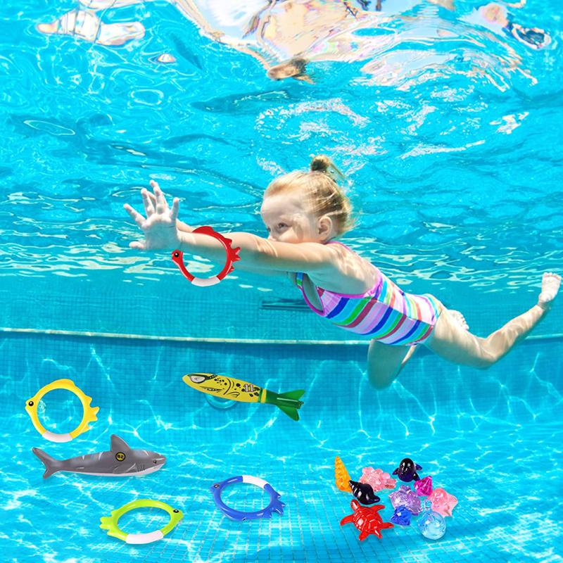 Summer Pool Diving Toys For Kids Fun Children Swimming Pool Games Sinking Toy Set With Diving Rings