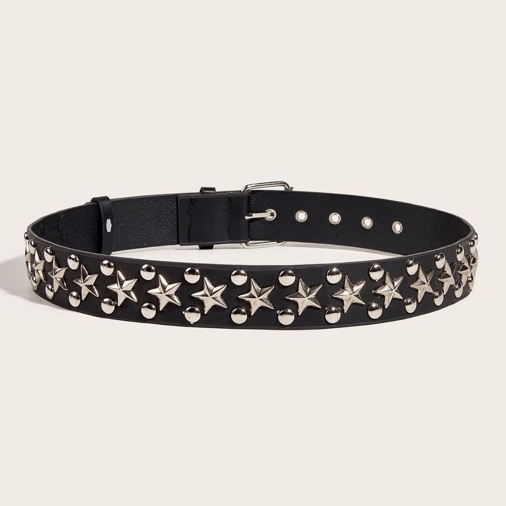New Star Studded Fashionable Punk Style Wide Belt For Women's Jeans Faux Leather Material