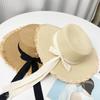 Cappello da Donna Estivo con Visiera Anti-UV, Tesa Piatta, Paglia, Fiocco, Frange