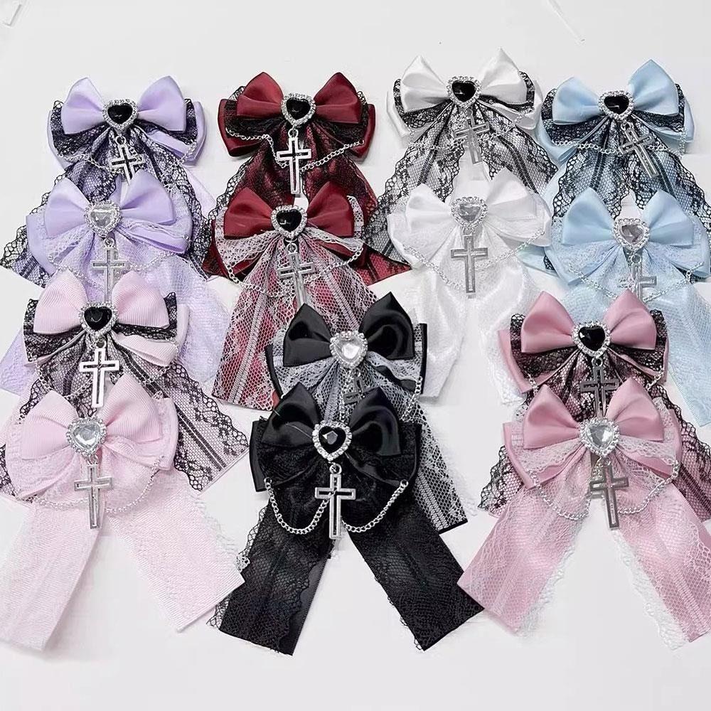 Cute Bow Cross Pendant Gothic Hair Clip Bag Charm Exquisite Lace Design Lolita Hair Accessories Japanese Style Y2K Hair Clip