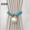 No Drill Curtain Tiebacks 1Pc Faux Pearl Tieback, Woven Rope Adjustable Holder, Stylish Bead End Draperies Holder for Living Room Bedroom