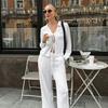 Fashion White Lace-up Cardigan Wide-leg Trousers Two-piece Set 1116 Spring European and American Casual Suit