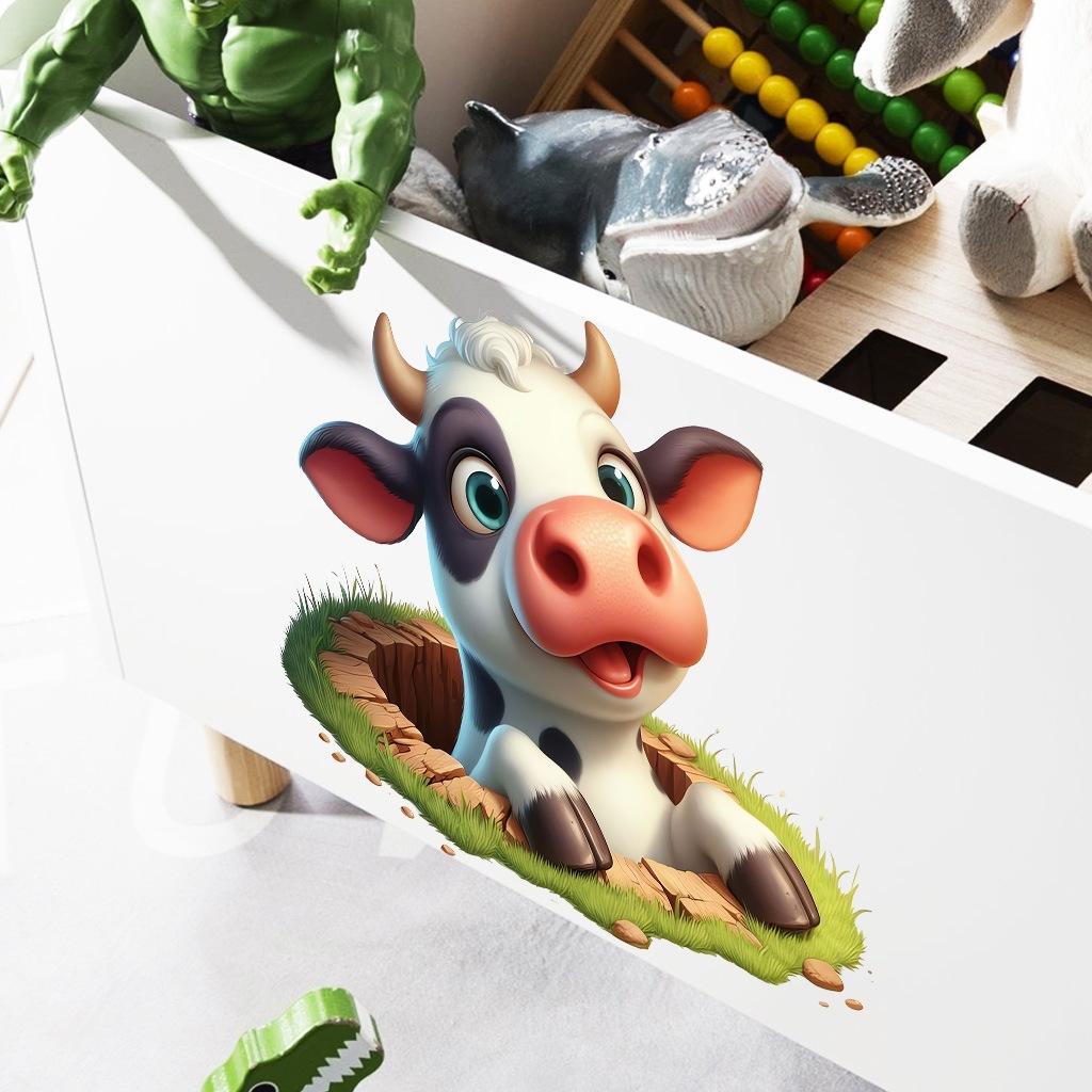 Self-adhesive Peeking Cow Wall Stickers Floor Decals for Living Room Bedroom Home Decor