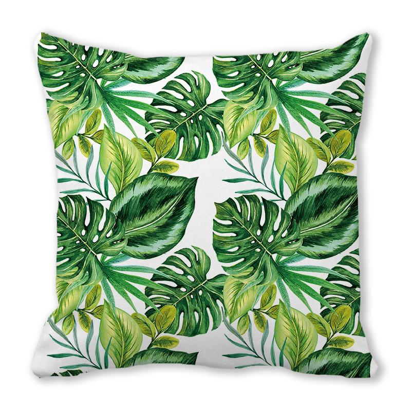 Watercolor tropical green leaf banana leaf Digital printing short plush pillow covers for sofa office cushion cover home goods