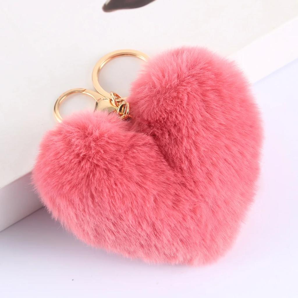 Set Portachiavi Pompom Peluche a Forma di Cuore | Palla di Pelo a Forma di Cuore con Stampa Leopardo | Pelliccia Sintetica Soffice di Alta Qualità per Chiavi Auto Borse Regali