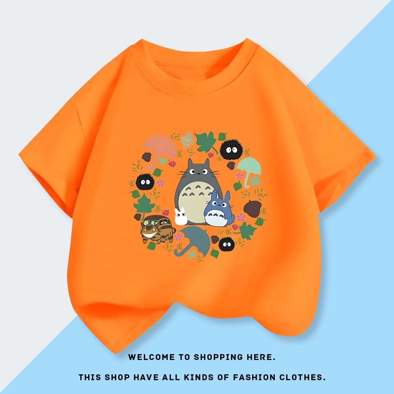 Totoro Mode bedrucktes Kinder-Kurzarm-T-Shirt aus reiner Baumwolle im Sommer, Bonbonfarbe, Koreanische Version, Lässiges Oberteil